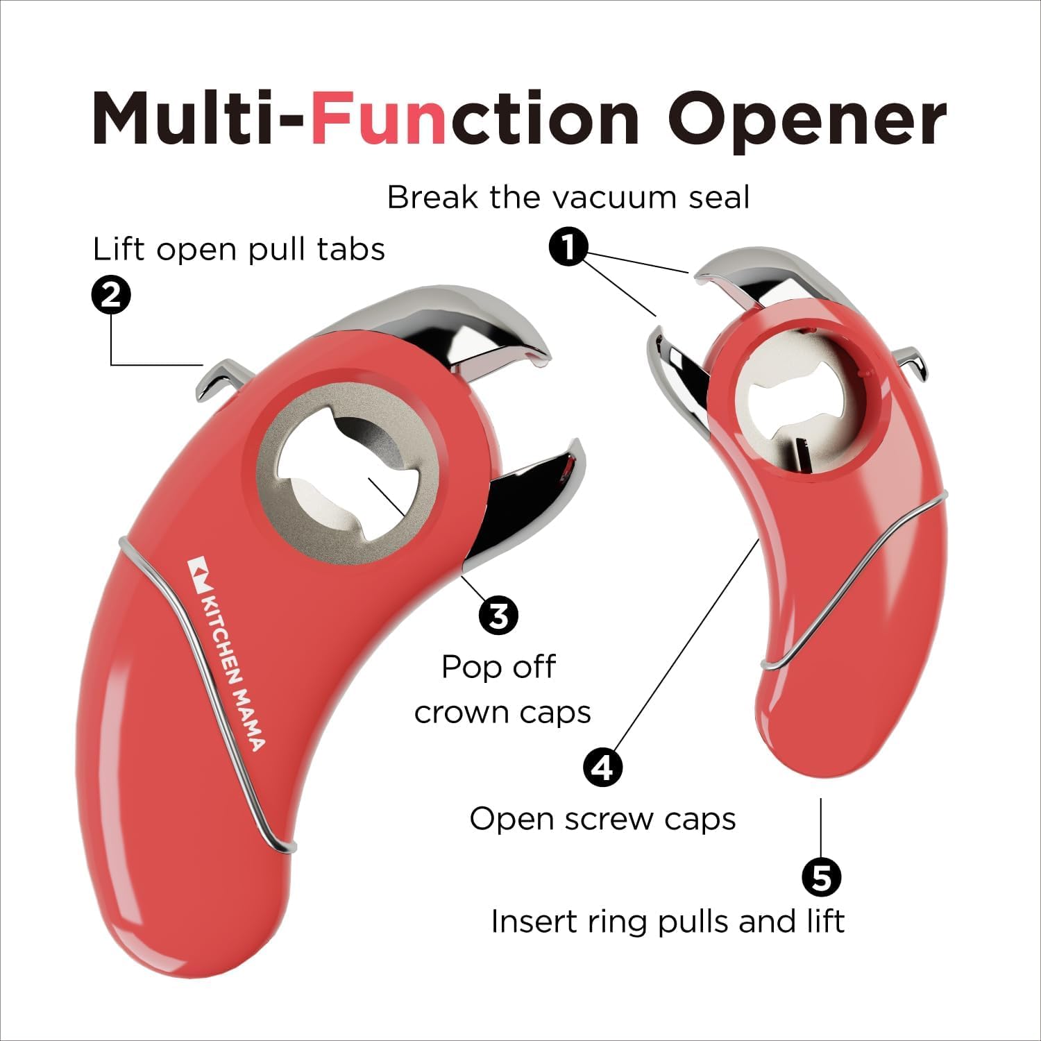 Kitchen Mama Epic One Multifunction Opener - Red