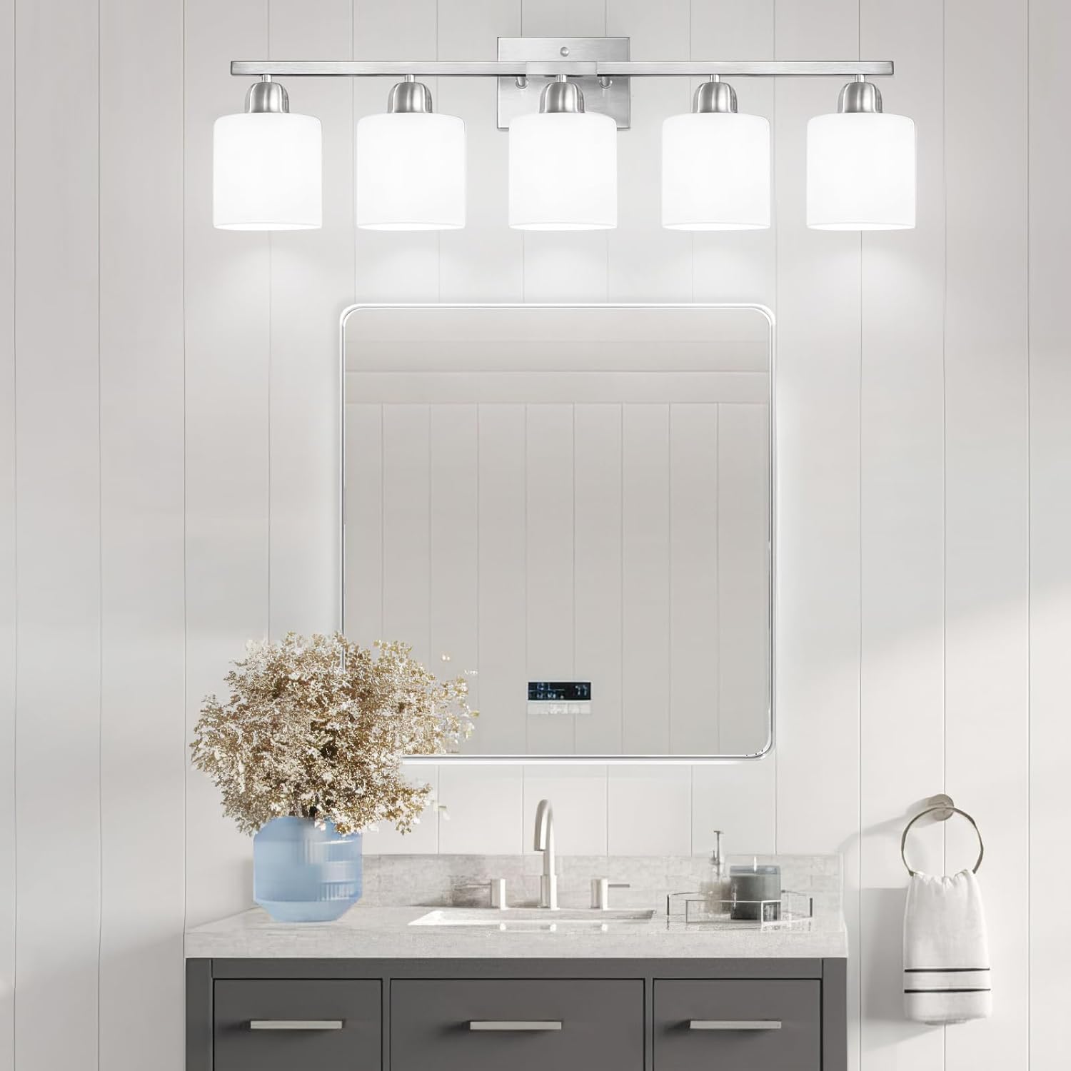 FAISHILAN 5-Light Vanity Light Brushed Nickel with Frosted Glass Shade