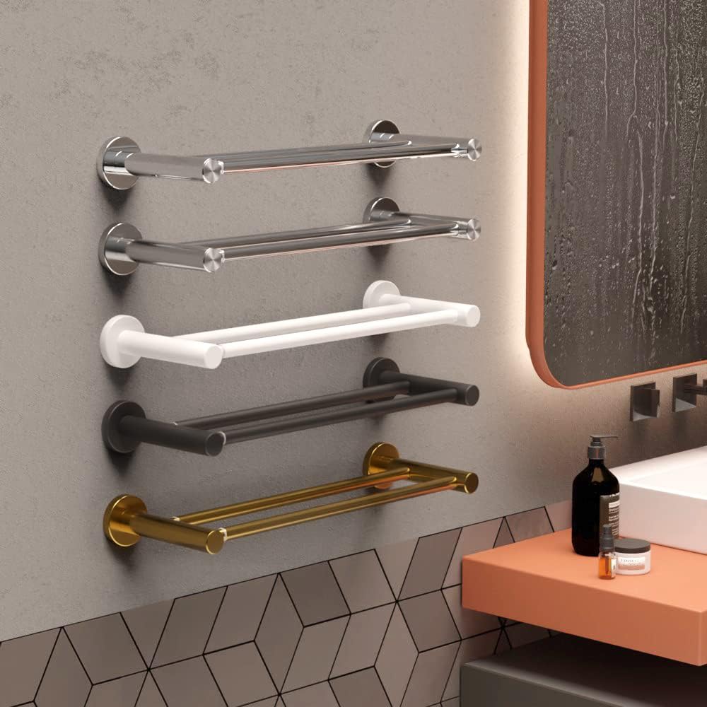 Adjustable Double Towel Bar 16-276 Inch with Hooks