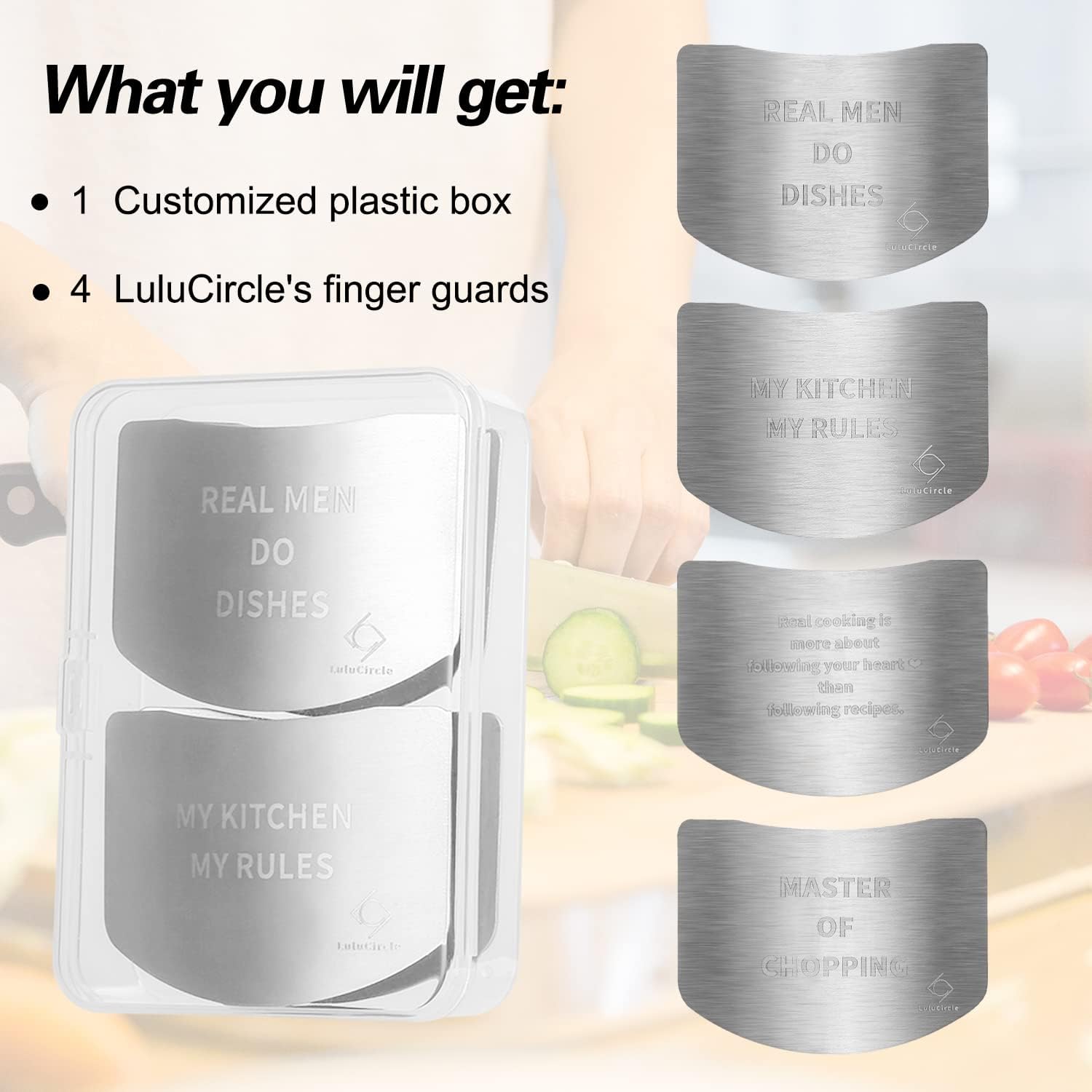 LuluCircle 4 Piece Stainless Steel Finger Guards for Cutting