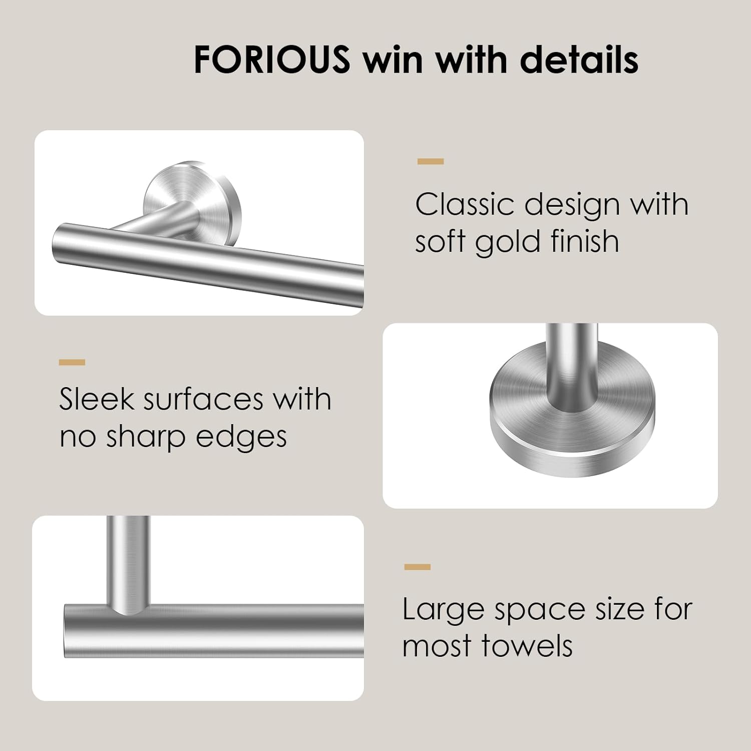 FORIOUS 14 Inch Towel Bar with Mounting Hardware
