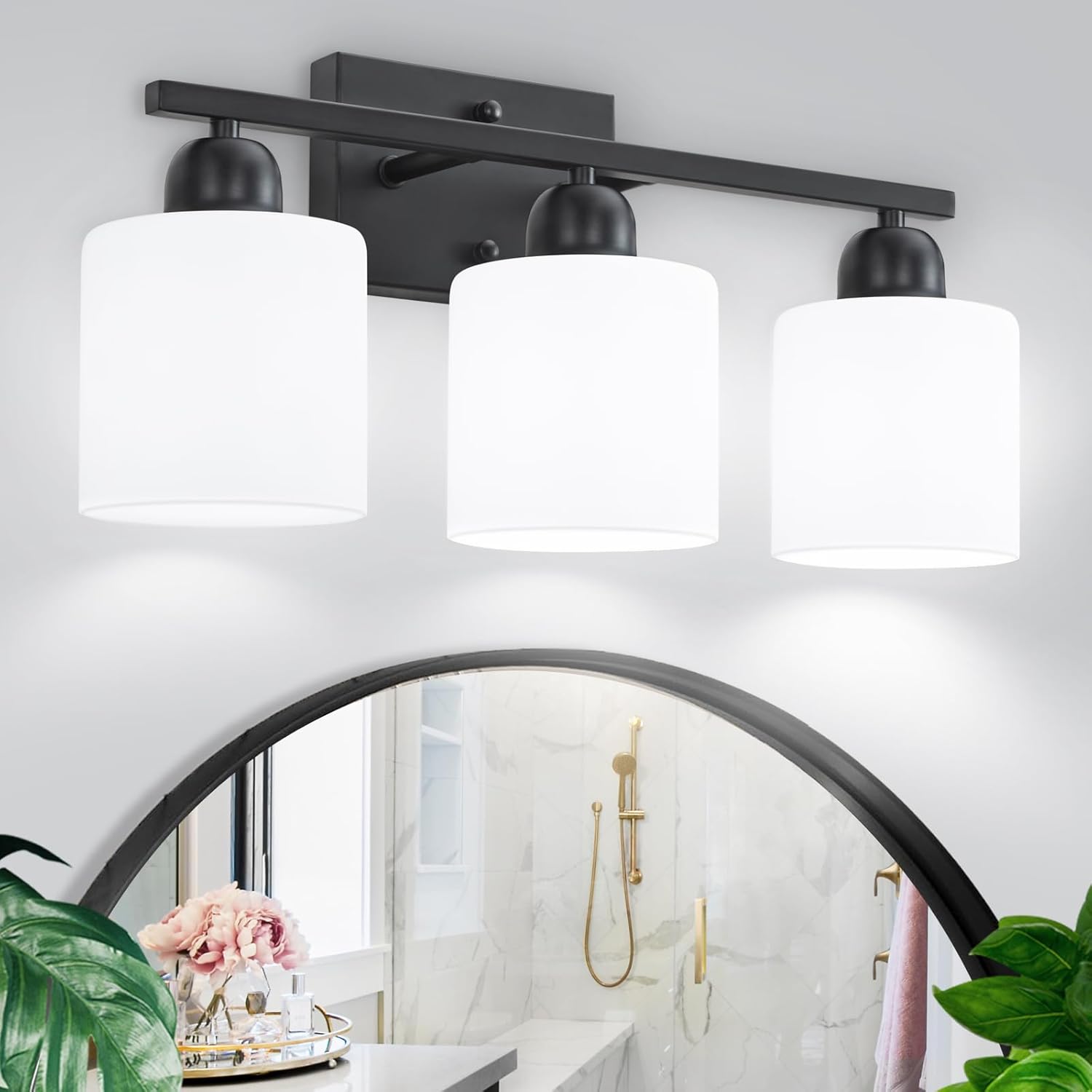 FAISHILAN 3-Light Black Bathroom Vanity Light with Clear Glass Shades