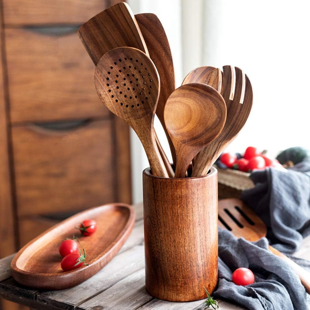 GQZ Teak Skimmer with Long Handle for Rice Dipping