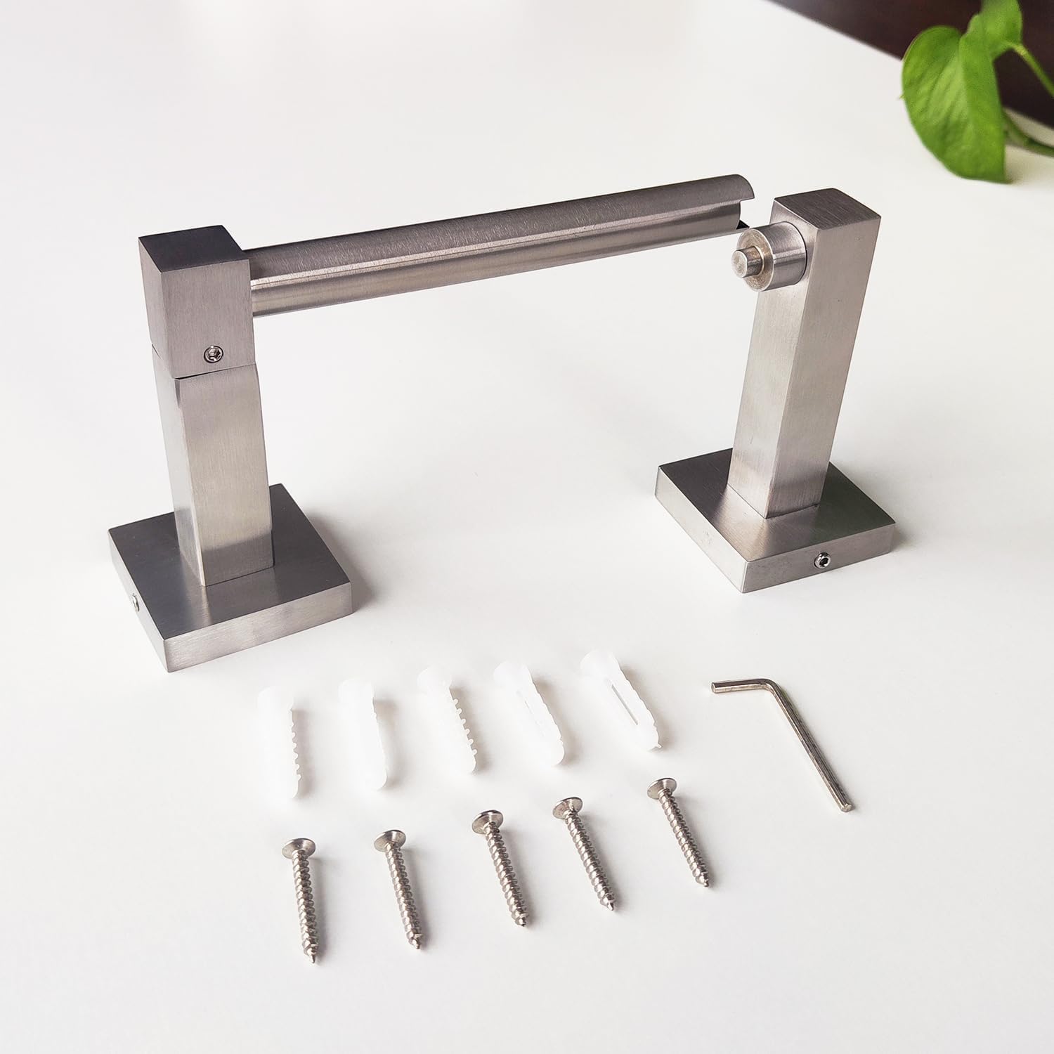Stainless Steel Double Post Toilet Paper Holder Brushed Silver Adjustable