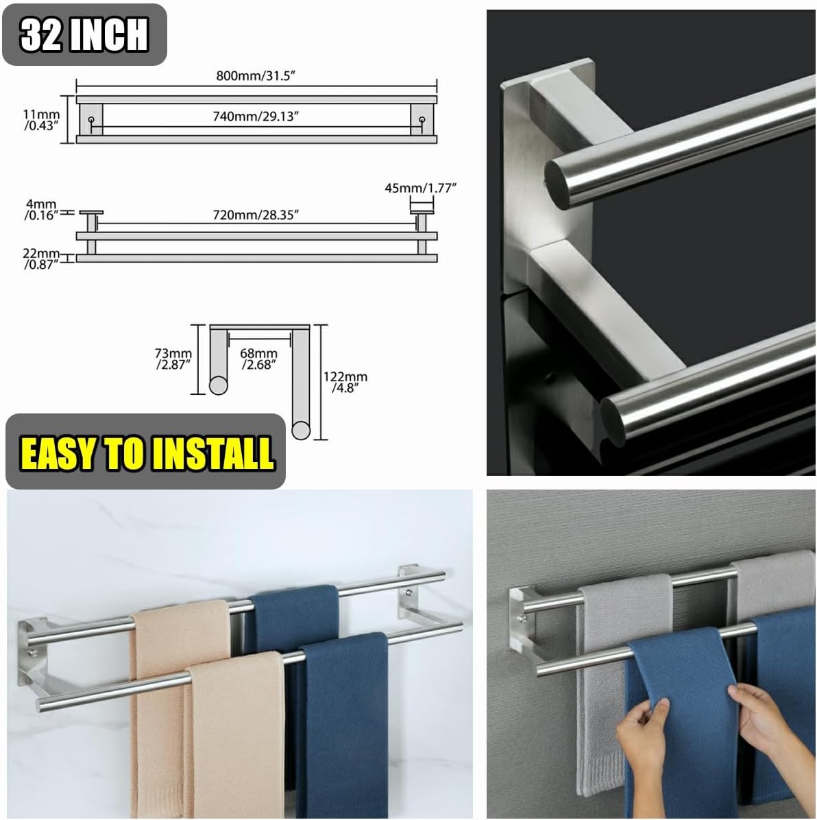 Alise Double Towel Bar 32 Inch Stainless Steel 1