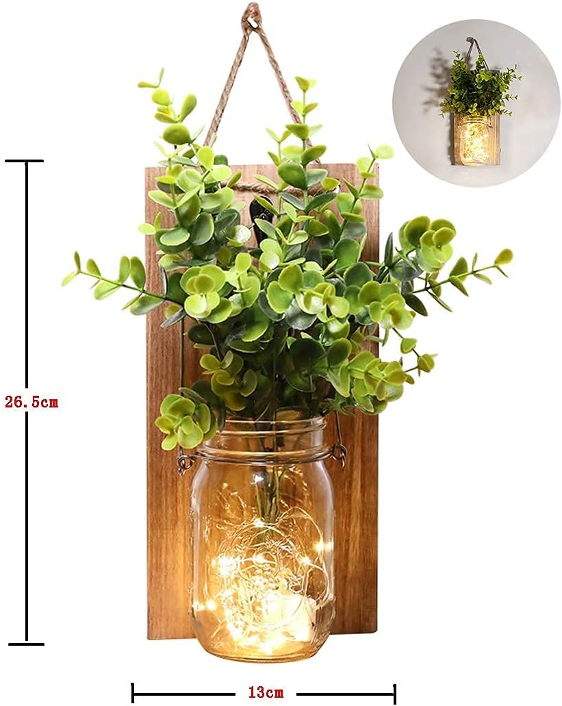 ECTY Rustic Wall Sconces with Mason Jars and LED Lights 2 Pack