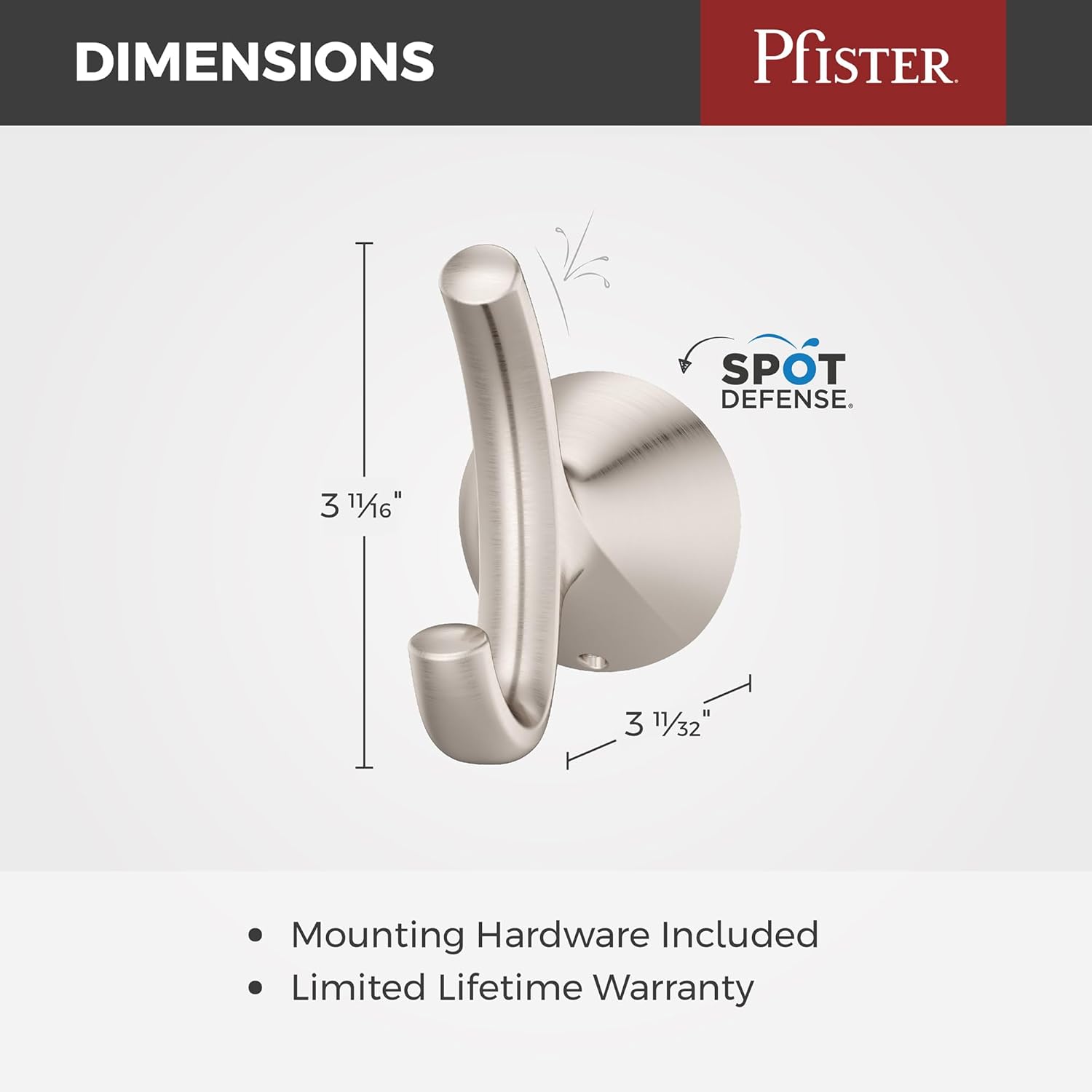 Pfister Willa Towel Hook Brushed Nickel 1
