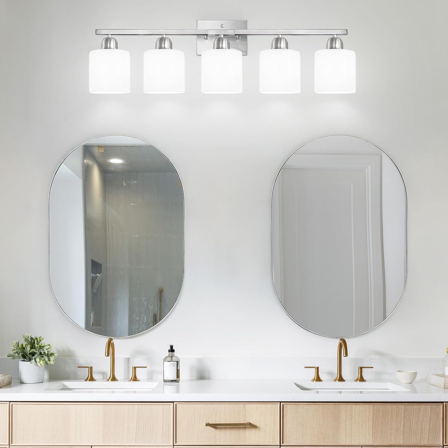 FAISHILAN 5-Light Vanity Light Brushed Nickel with Frosted Glass Shade
