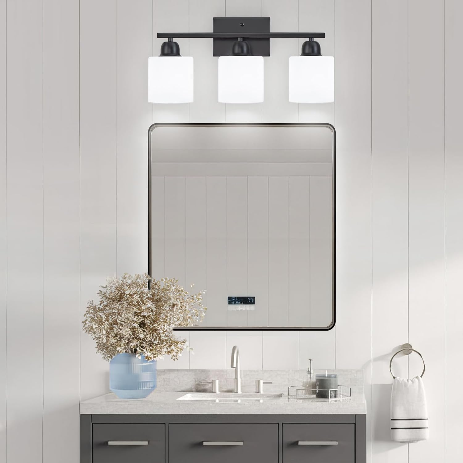 FAISHILAN 3-Light Black Bathroom Vanity Light with Clear Glass Shades