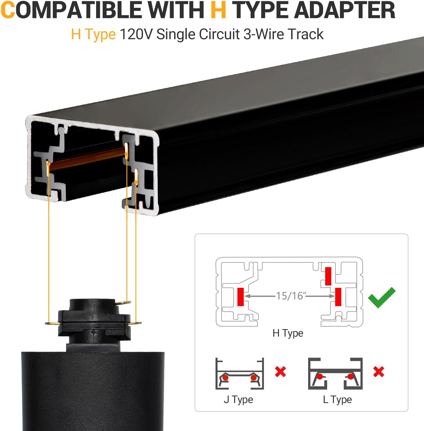 VANoopee H Track Lighting Rails Kit 8FT Black