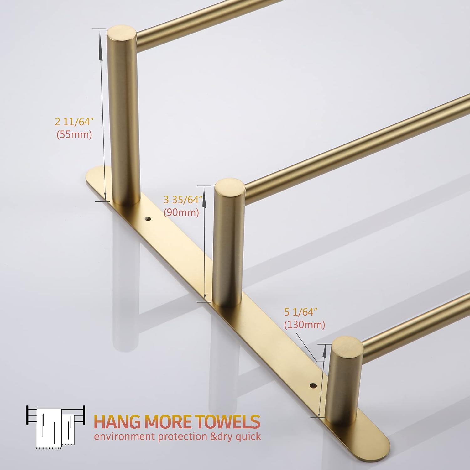 KOKOSIRI 3-Tier Stainless Steel Towel Bar with Brushed Gold Finish