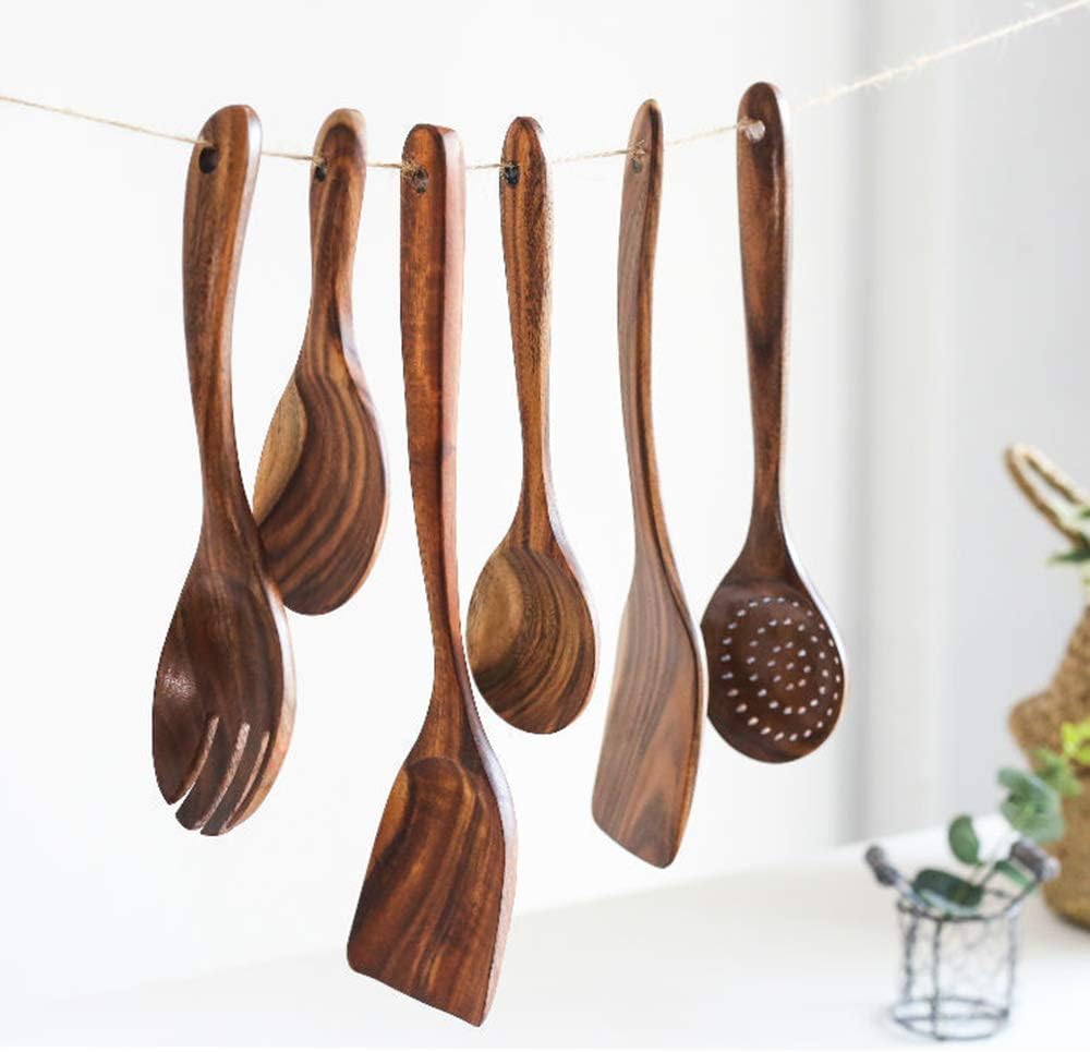 GQZ Teak Skimmer with Long Handle for Rice Dipping
