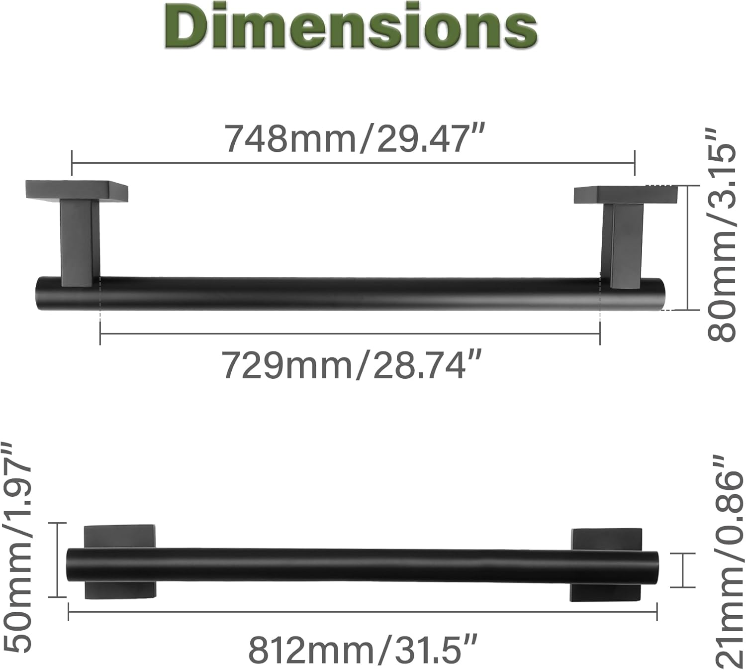 Alise 32 Inch Matte Black Towel Bar for Bathroom