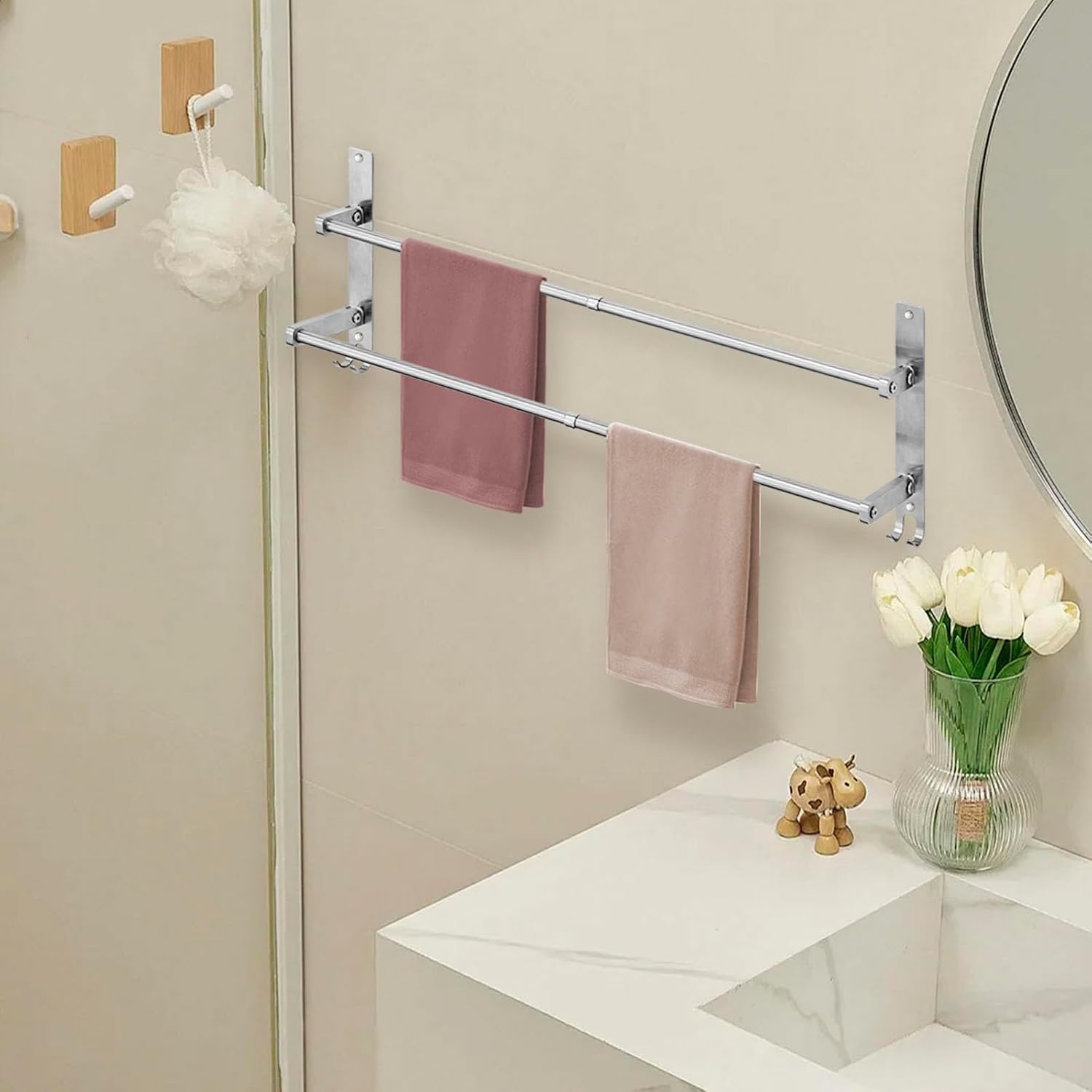 MGT Foldable Towel Bars 2-Pack with Hooks