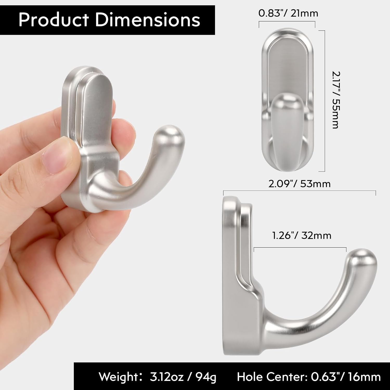 4 Pack Brushed Nickel Wall Mounted Towel Hooks