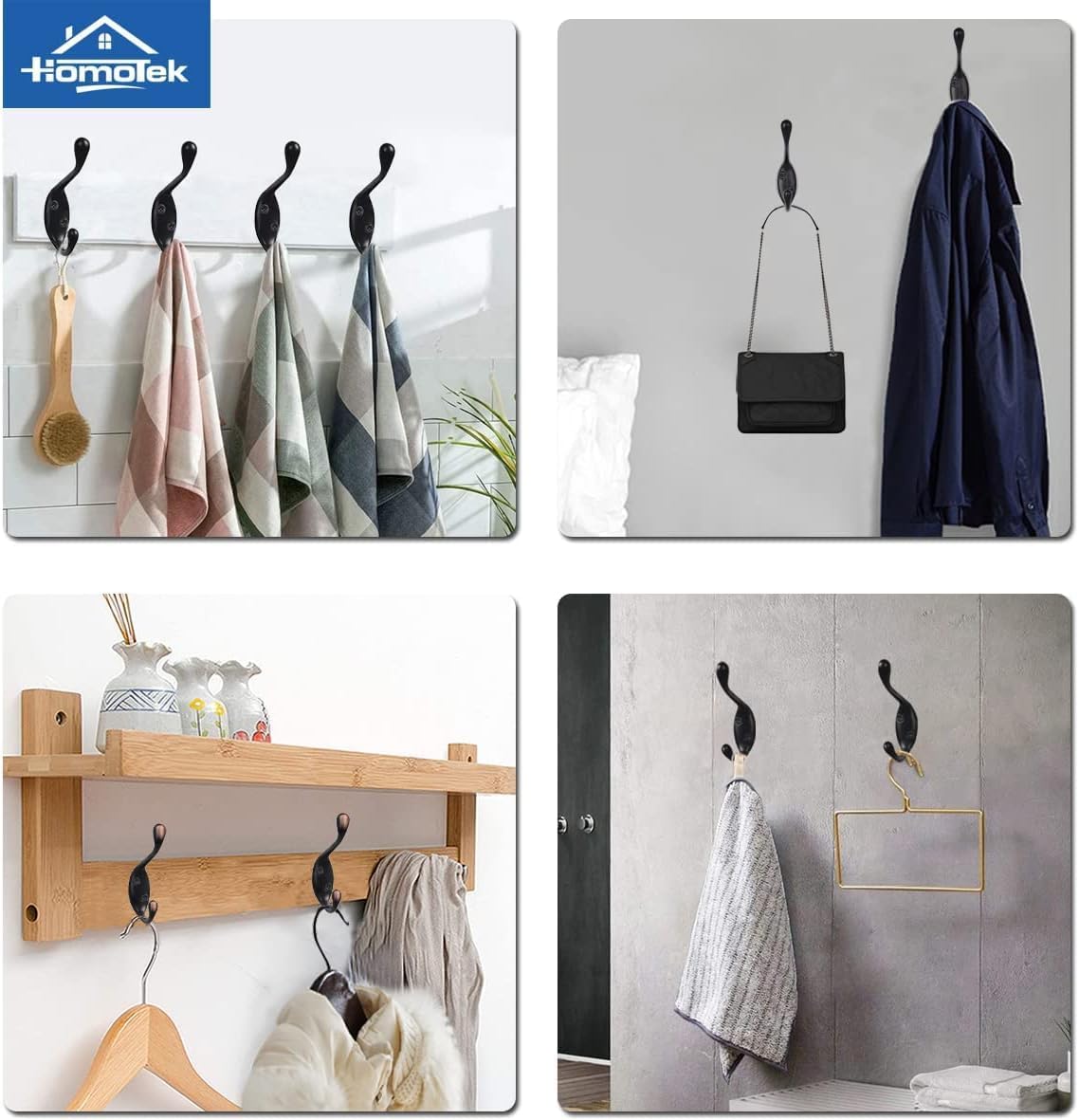 HOMOTEK Heavy Duty Dual Coat Hooks Satin Nickel