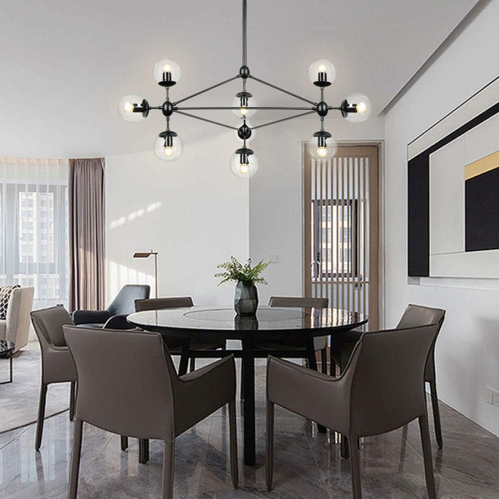 DNA 10-Light Chandelier Black Finish with Clear Glass Shades