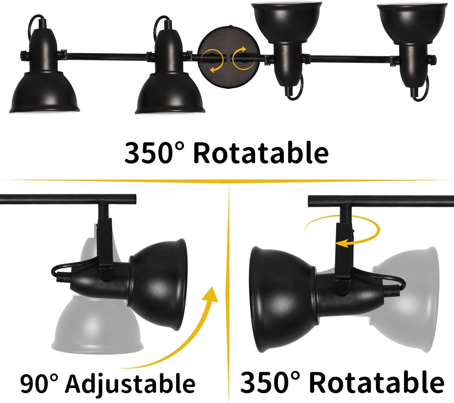 HiBay 4-Light Adjustable Track Ceiling Spotlight Industrial LED Flush Mount Black Light