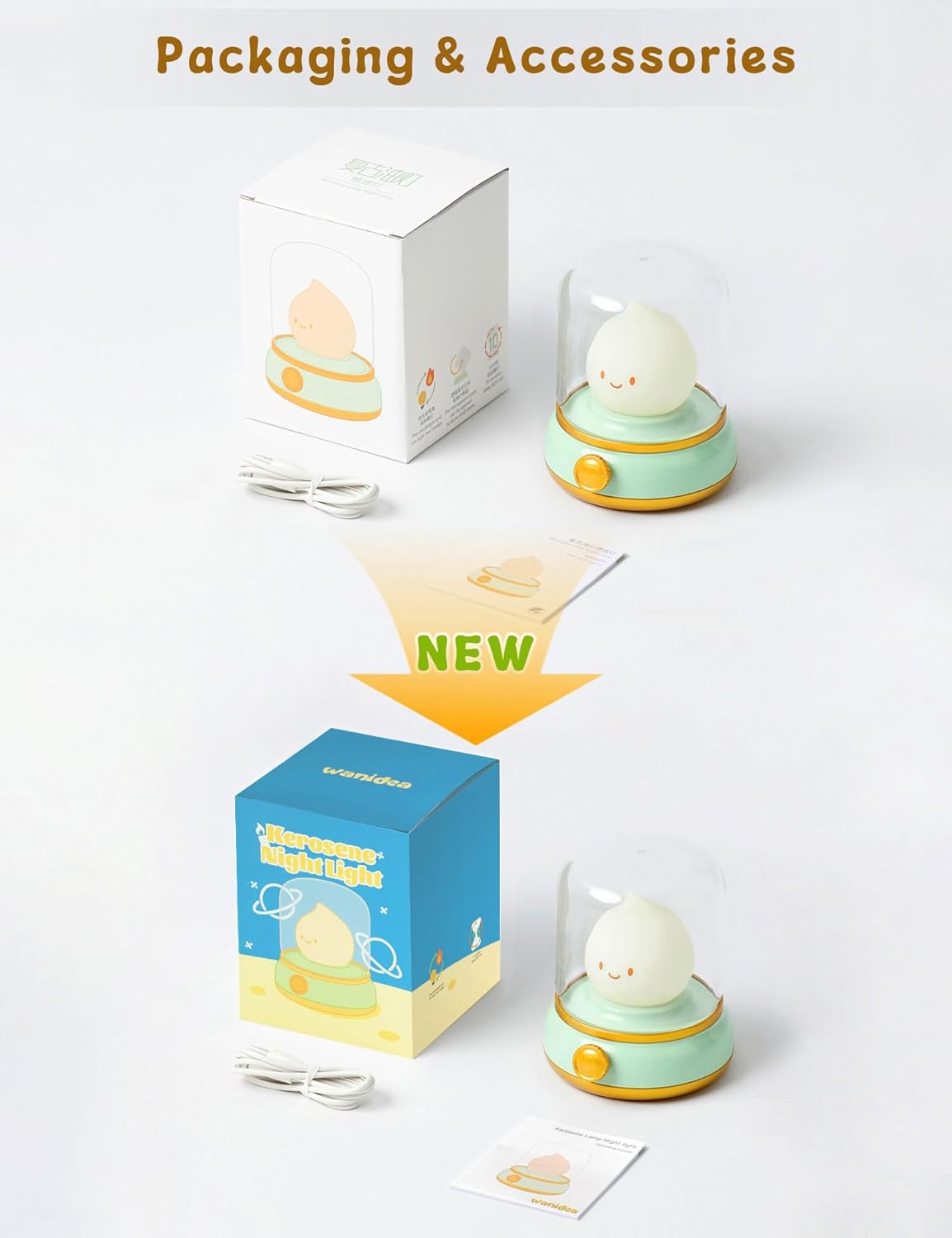 WANIDEA Cute Chibi Flame Lamp Retro Night Light Rechargeable Decor