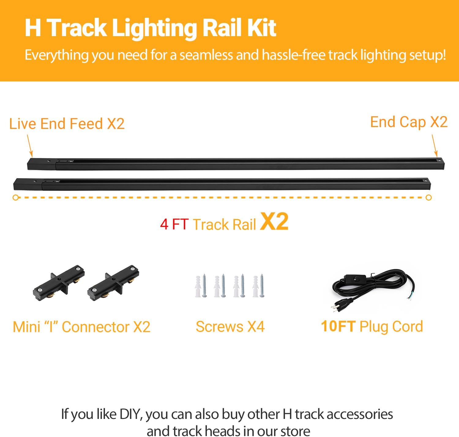 VANoopee H Track Lighting Rails Kit 8FT Black