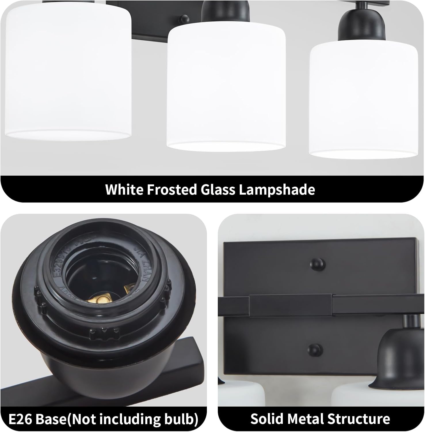 FAISHILAN 3-Light Black Bathroom Vanity Light with Clear Glass Shades