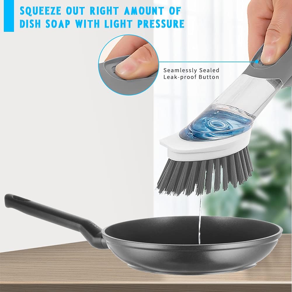 4-in-1 Dish Brush with Soap Dispenser and Holder - Grey 1