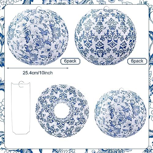 Retisee 12 Pcs 10 Inch Chinoiserie Paper Lantern Set