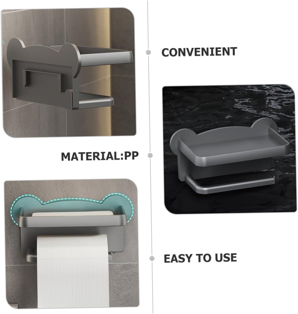 Wall Mount Toilet Paper Holder with Stand Punch Design Stylish Bathroom Organizer