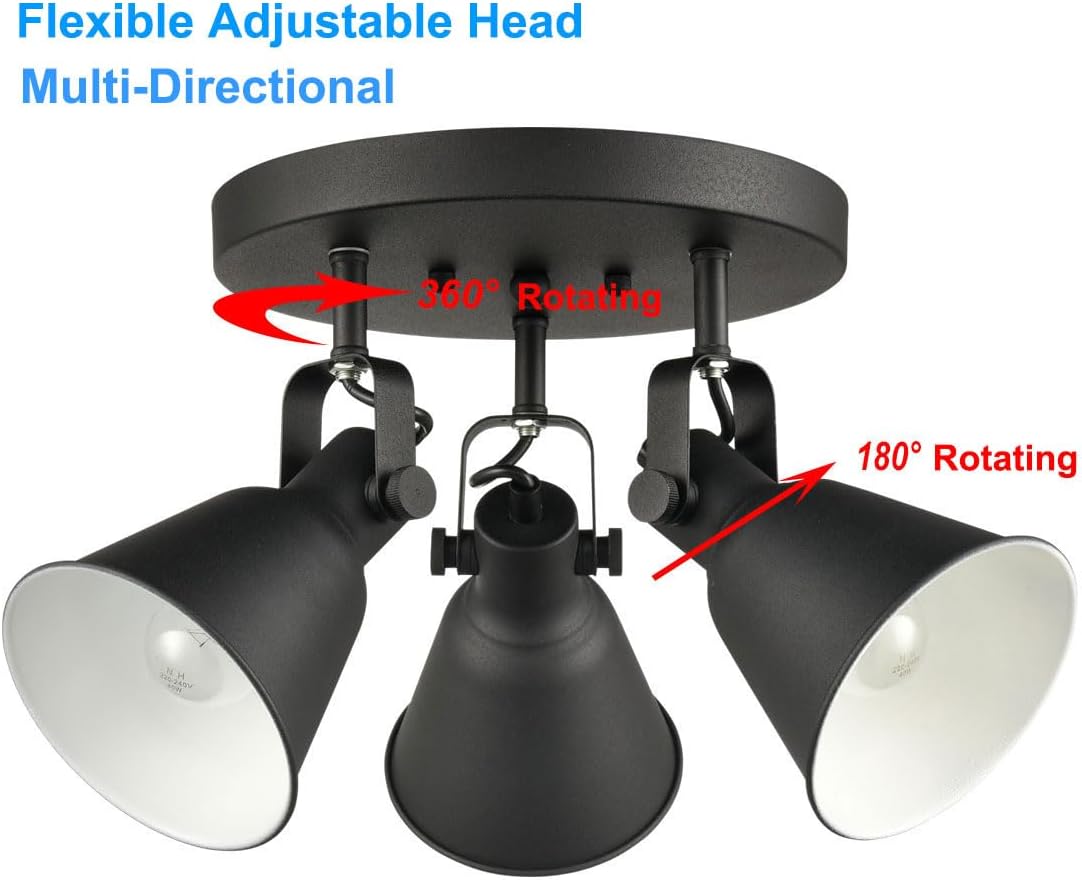 DIRYZON EUL 3-Light Ceiling Spot Light - Matte Black Industrial Style