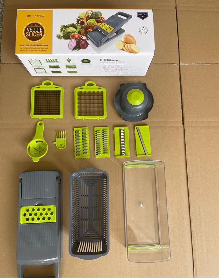 12 in 1 Vegetable Chopper with Stainless Steel Blades and Drain Basket