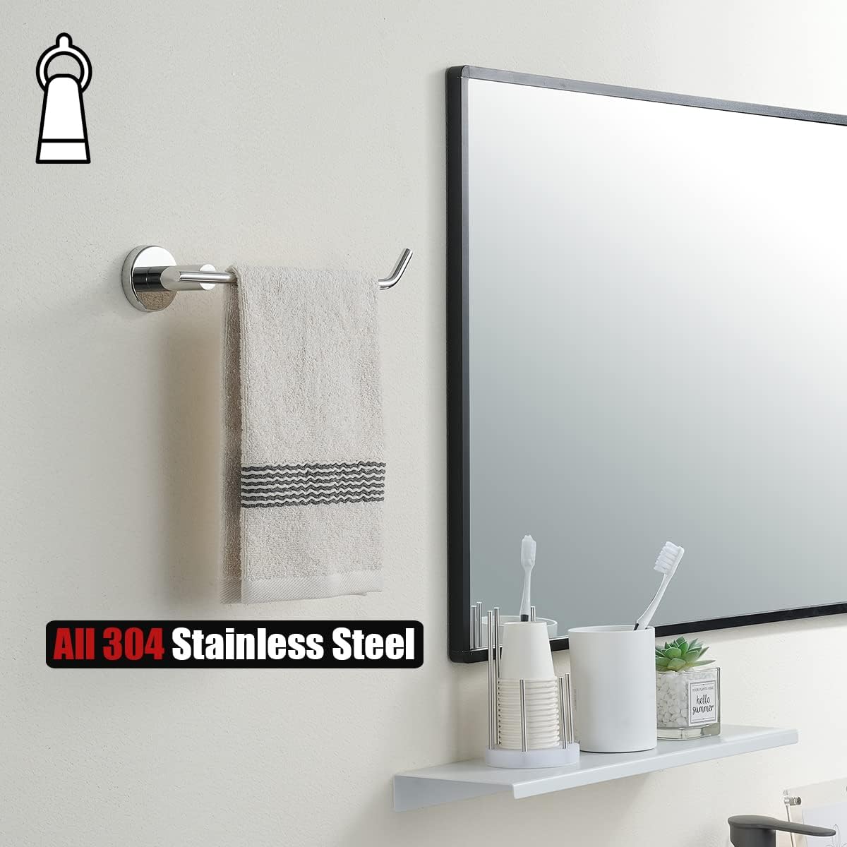 JQK Chrome Towel Ring 9 Inch Stainless Steel Bathroom Holder