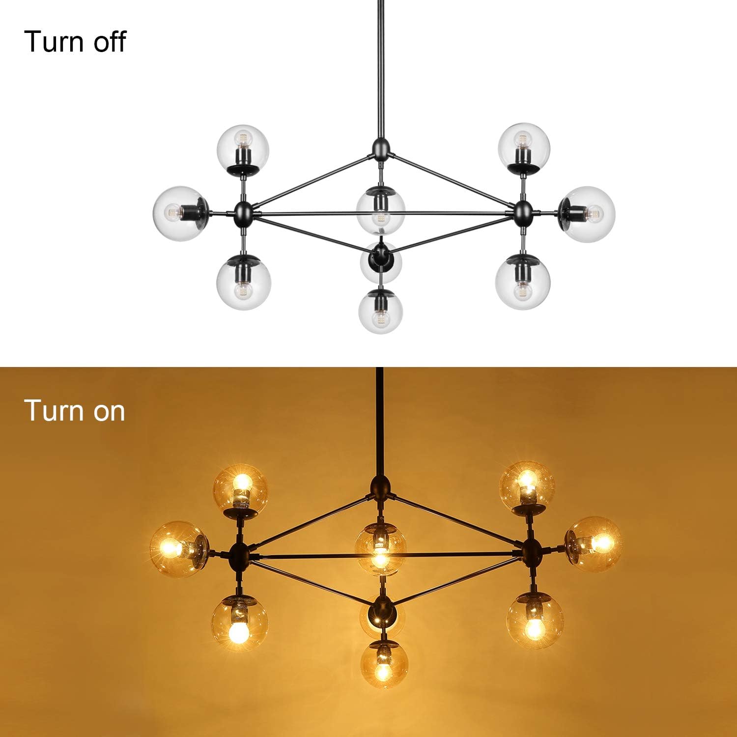 DNA 10-Light Chandelier Black Finish with Clear Glass Shades