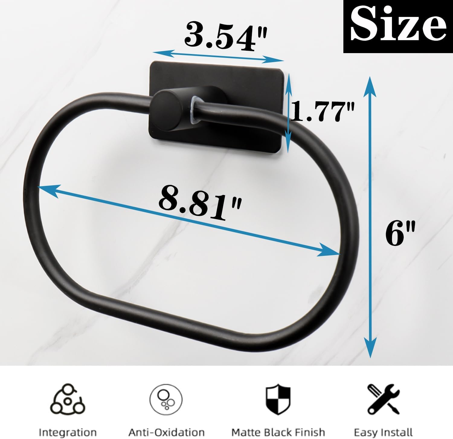 Vanloory Matte Black Oval Towel Ring