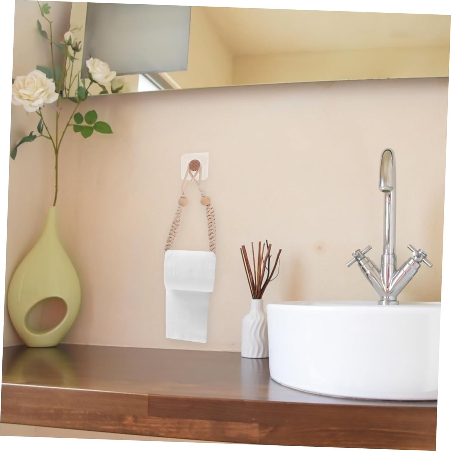 Alipis Beige Woven Cotton Rope Toilet Paper Holder 1