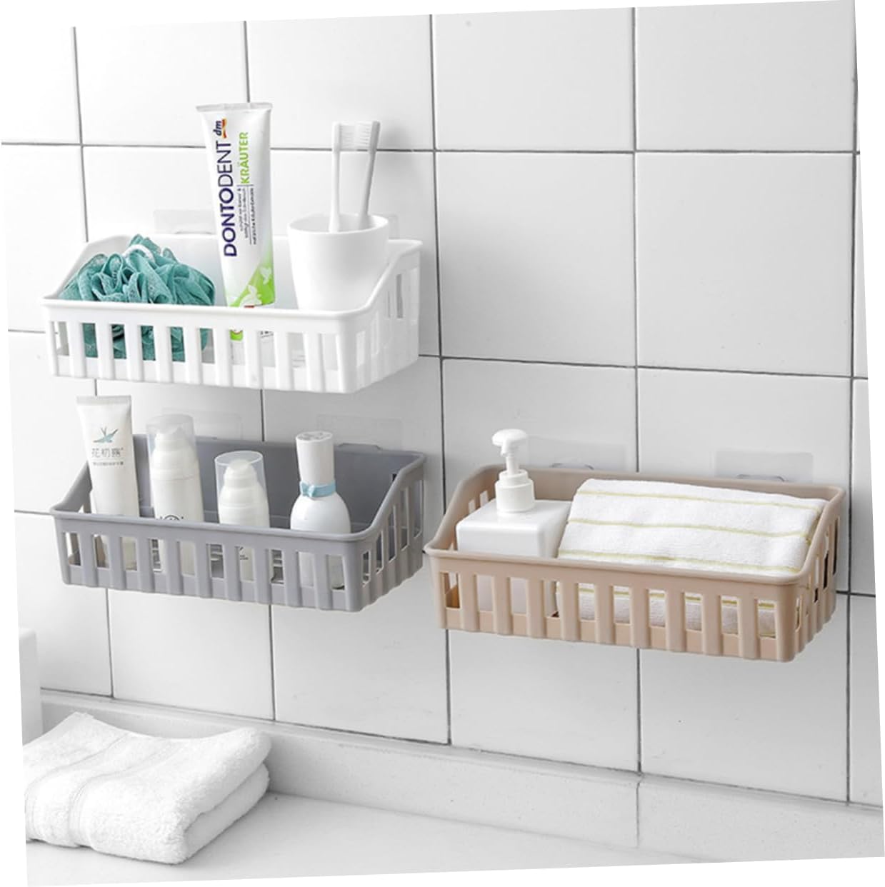 ERINGOGO Multifunctional Suction Cup Wall Shelf Organizer Light Gray