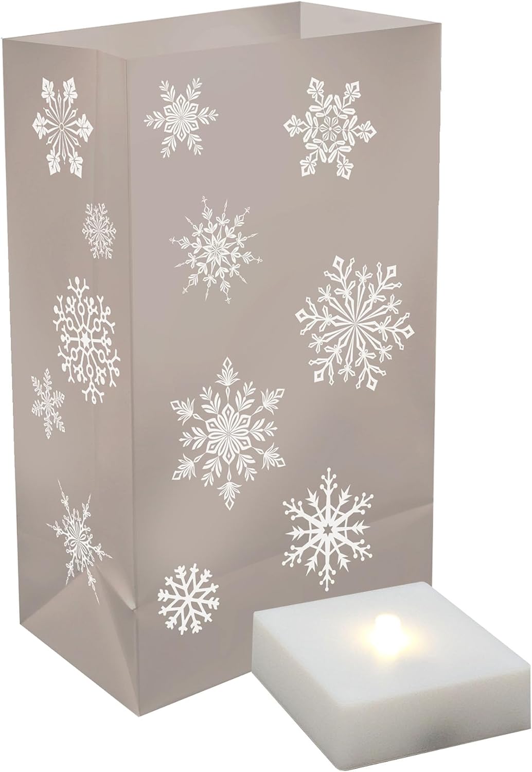 LumaBase Battery Operated Luminaria Kit with Timer Silver Snowflake - Set of 6