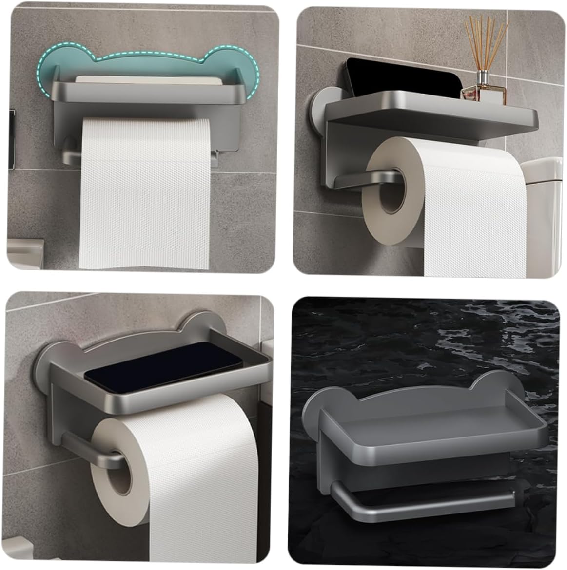 Wall Mount Toilet Paper Holder with Stand Punch Design Stylish Bathroom Organizer