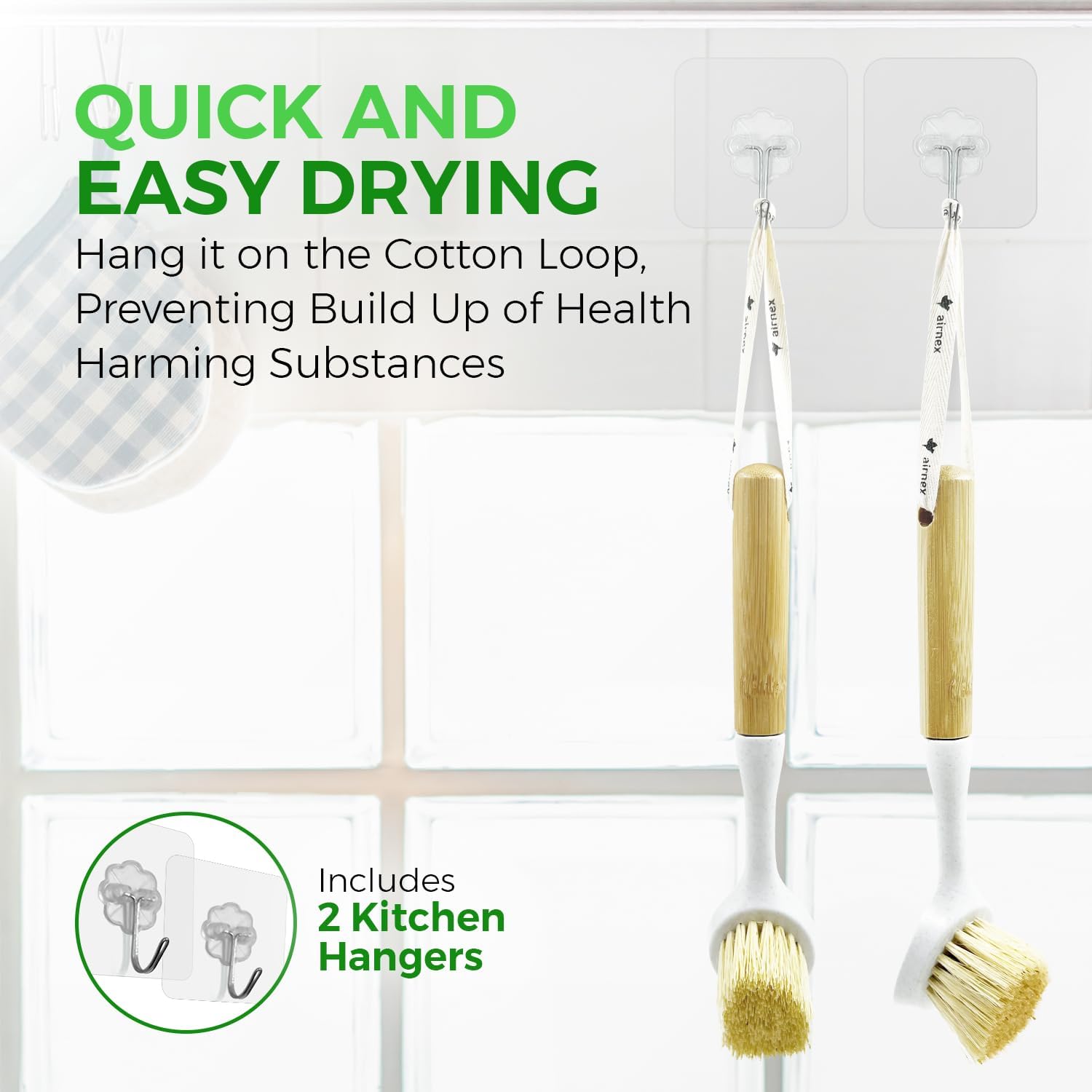 AIRNEX Bamboo Handle Dish Brush Set - 2 Pack