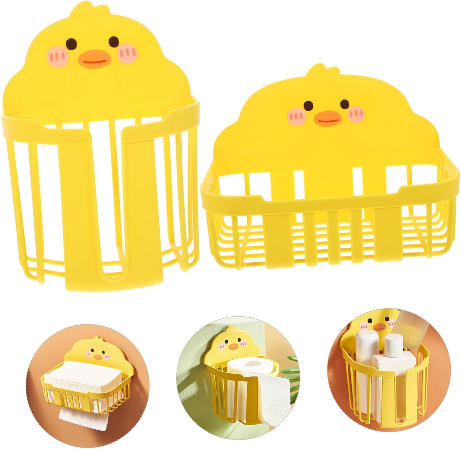 DIYEAH 2Pcs Cartoon Toilet Paper Holders with Storage Baskets Wall Mount