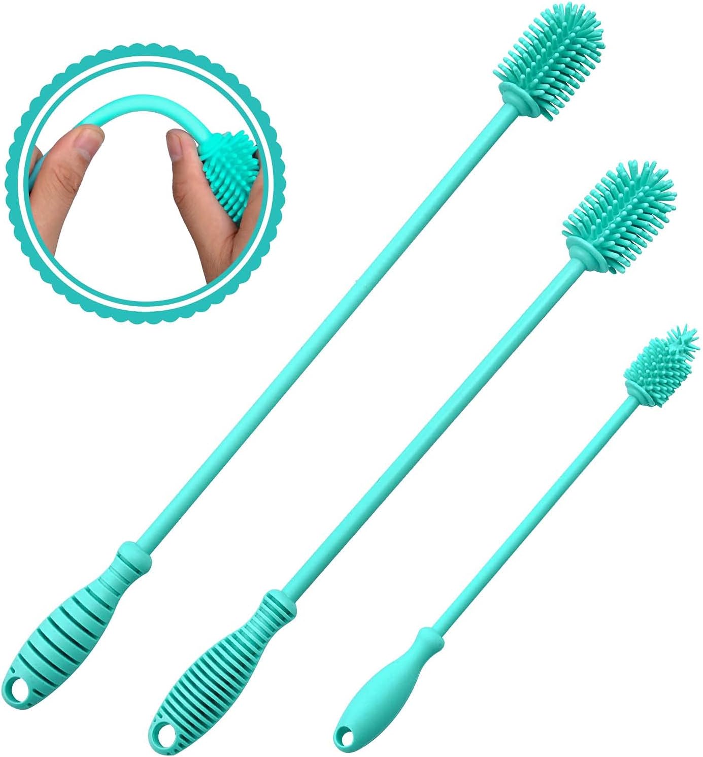 YRDGRG Silicone Bottle Brush Set of 3 for Narrow Bottles