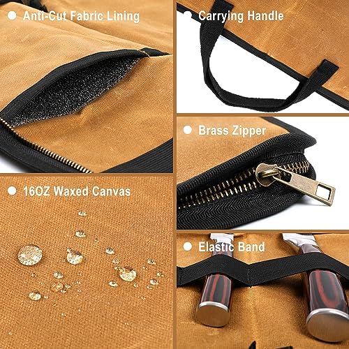 Kaaltisy Knife Roll Bag with 4 Slots and Brass Zipper
