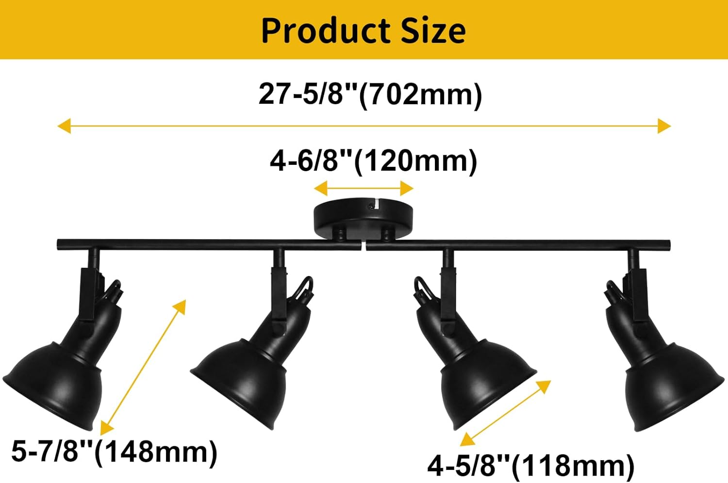 HiBay 4-Light Adjustable Track Ceiling Spotlight Industrial LED Flush Mount Black Light