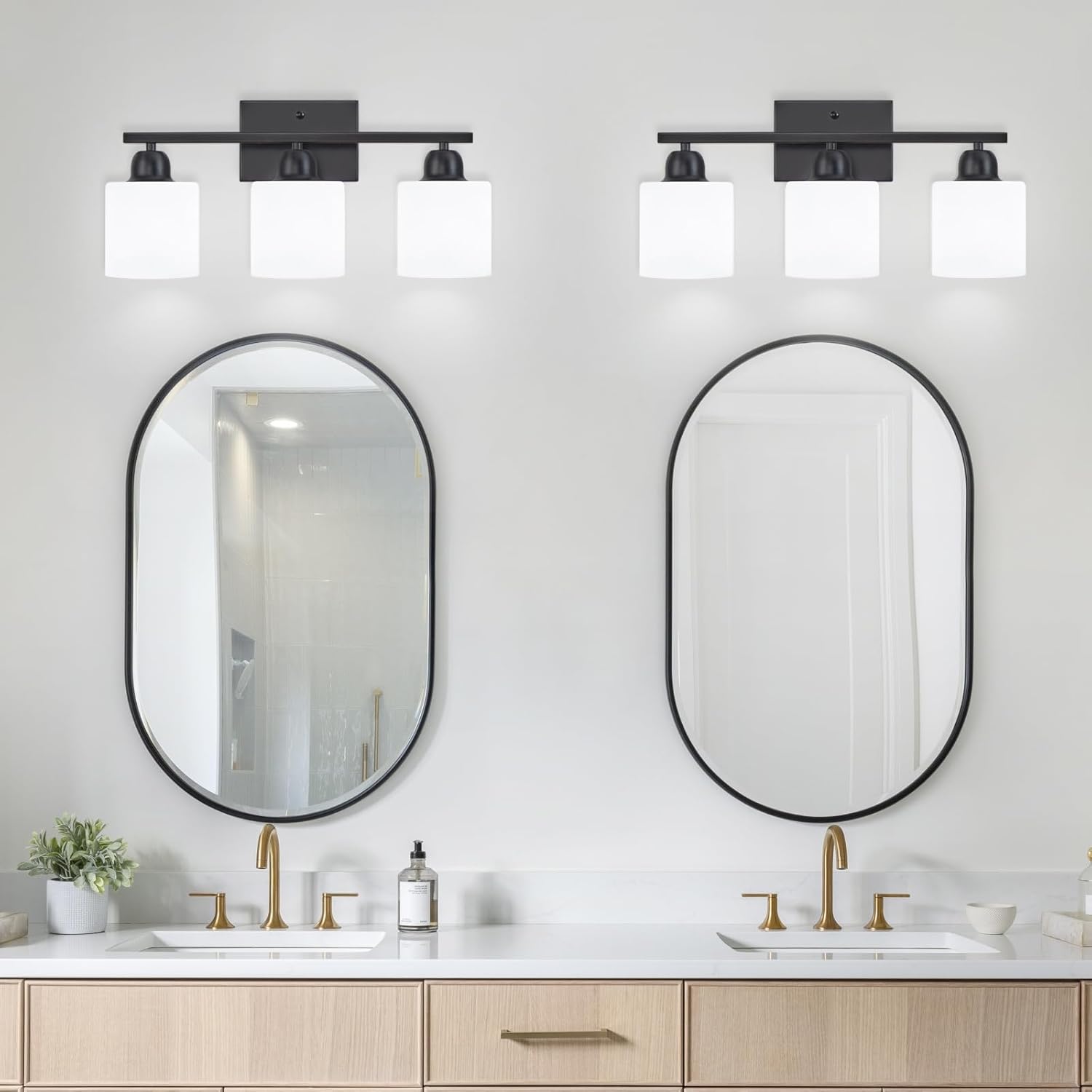 FAISHILAN 3-Light Black Bathroom Vanity Light with Clear Glass Shades