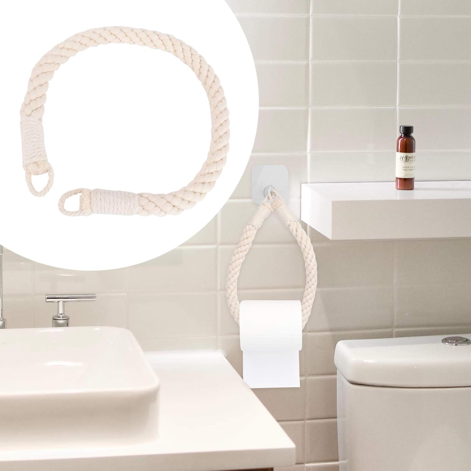 FOYTOKI Hanging Toilet Paper Holder with Rope Wall Mount