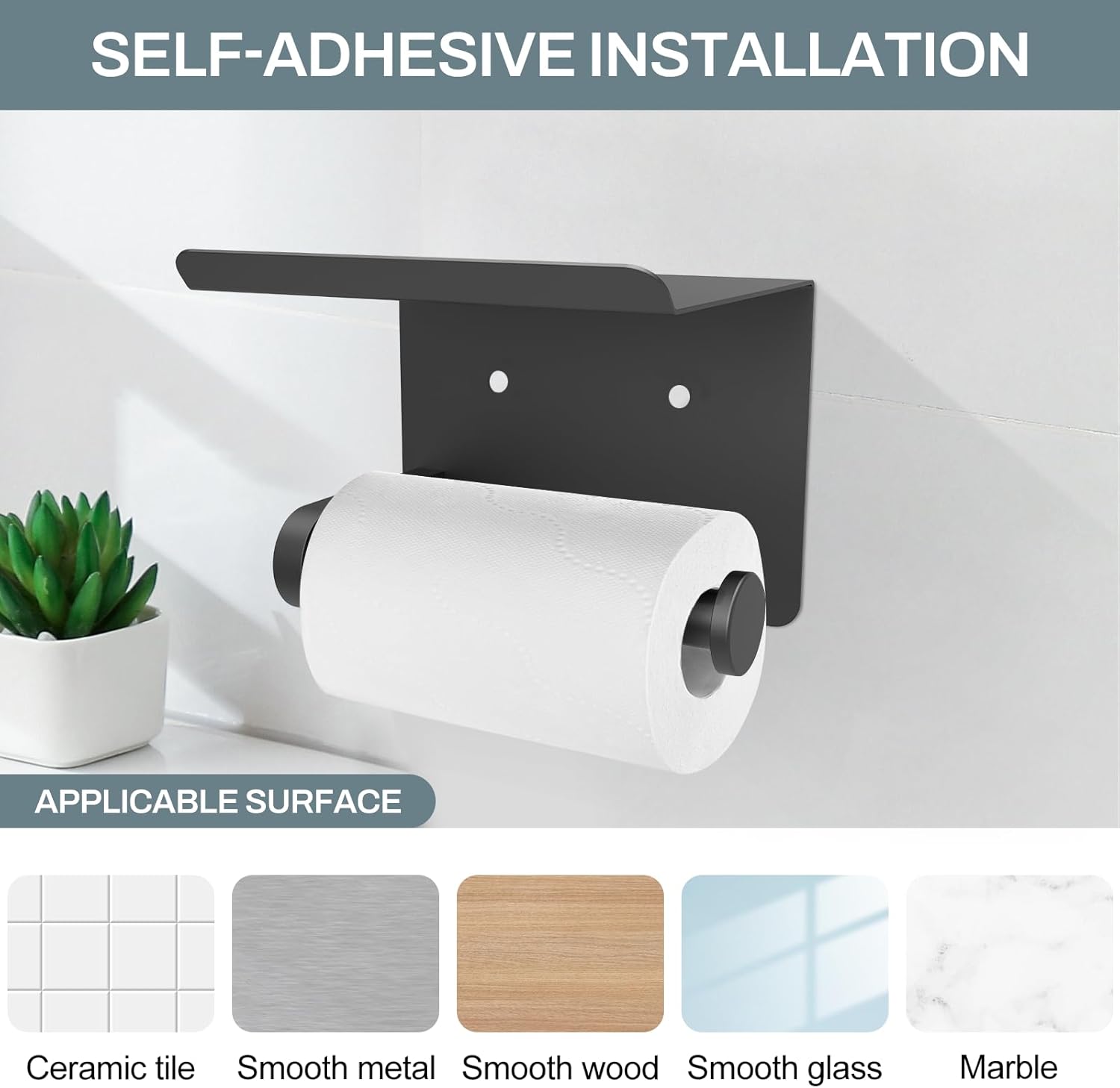 SetSail Toilet Paper Holder with Shelf Matte Black