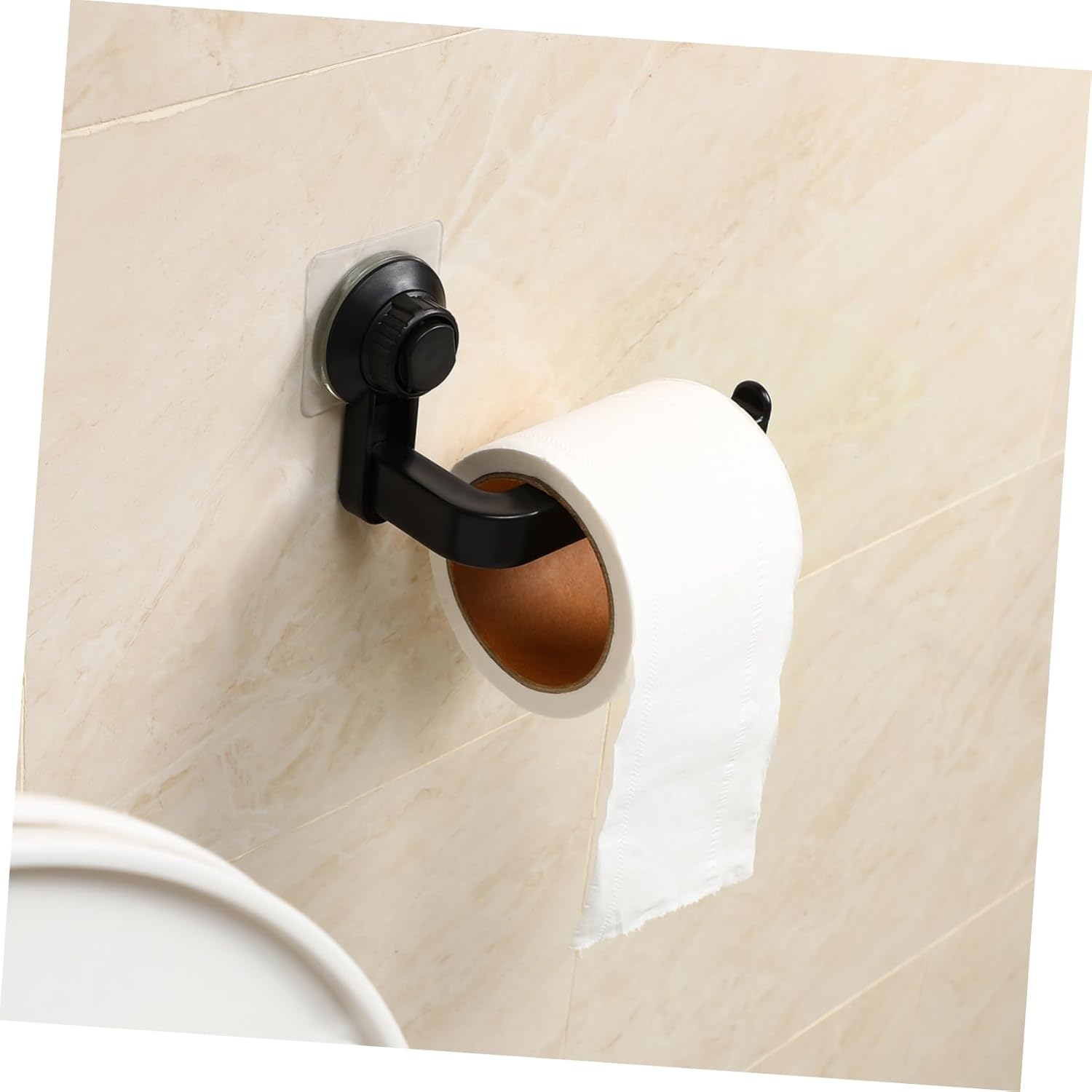 WOONEKY Wall Mounted Toilet Paper Holder Black Suction Cup No Wall Damage