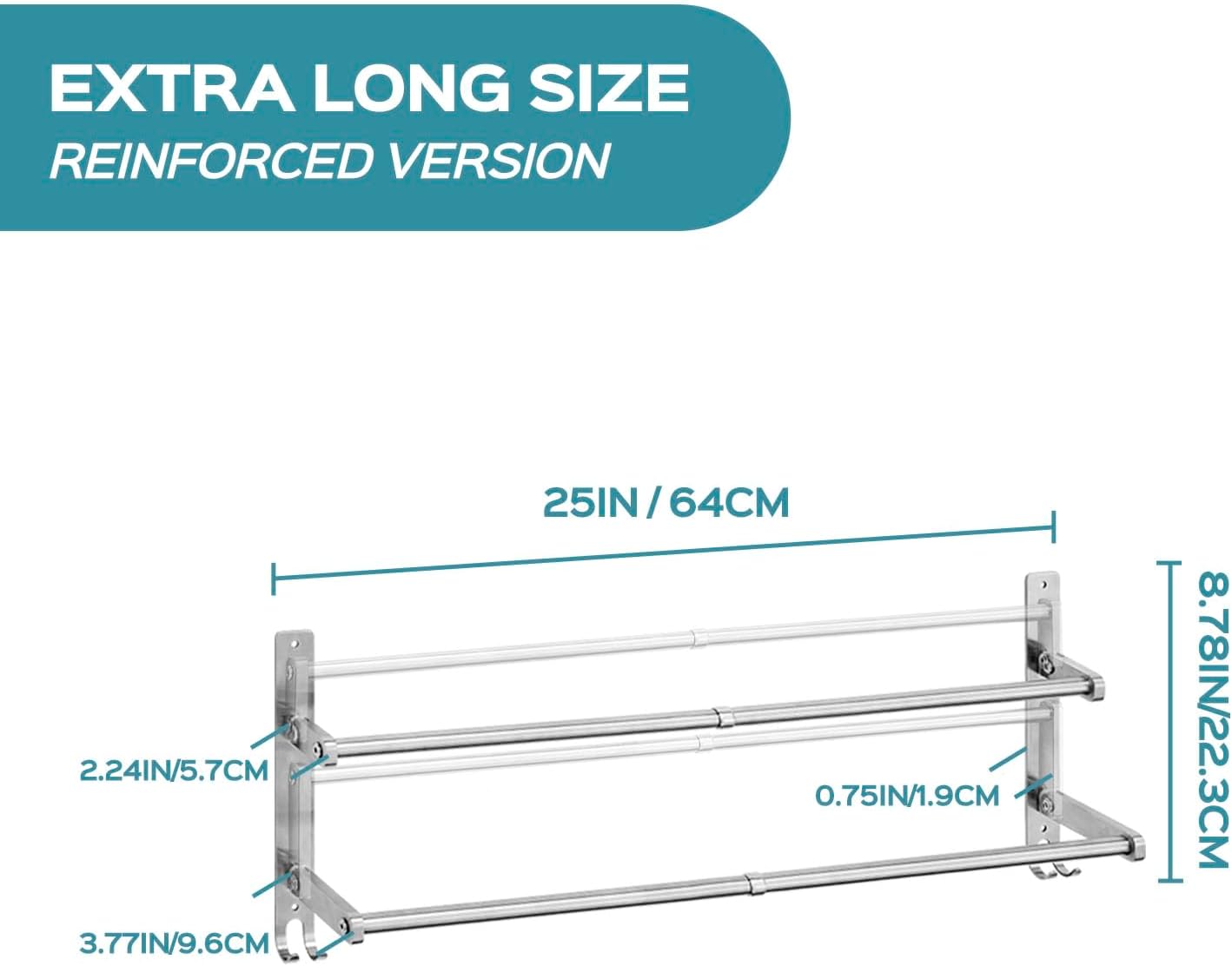 MGT Foldable Towel Bars 2-Pack with Hooks