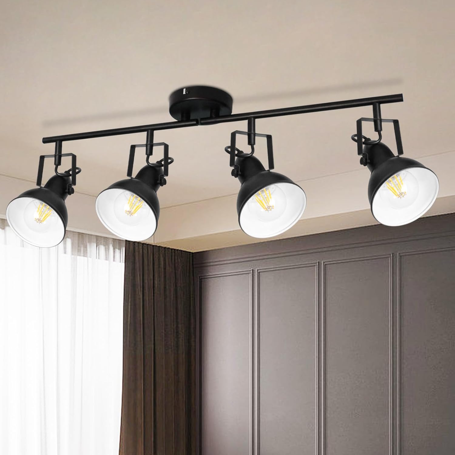 HiBay 4-Light Adjustable Track Ceiling Spotlight Industrial LED Flush Mount Black Light