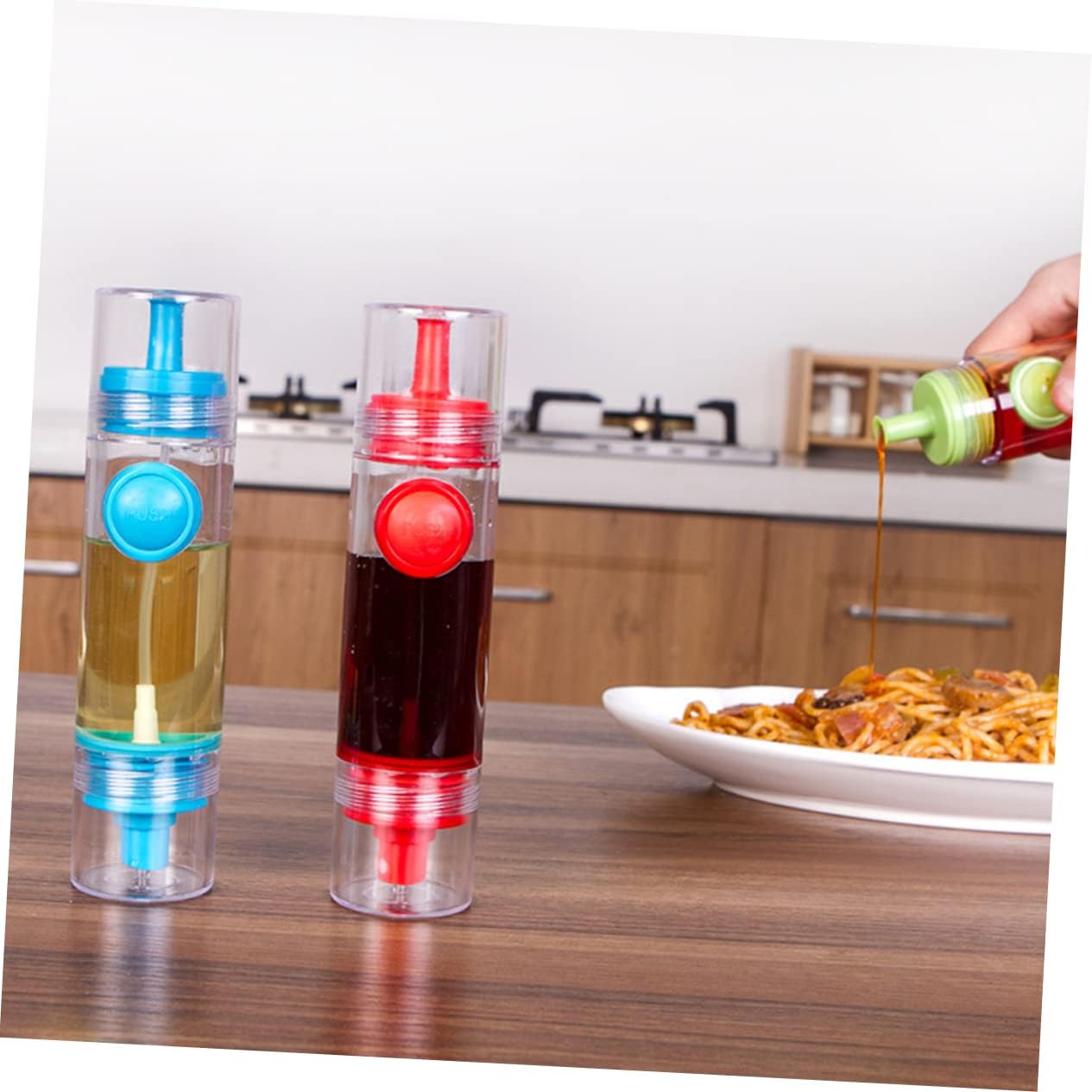 CIYODO Sauce Bottle Set Olive Oil Dispenser Condiment Vinegar Red