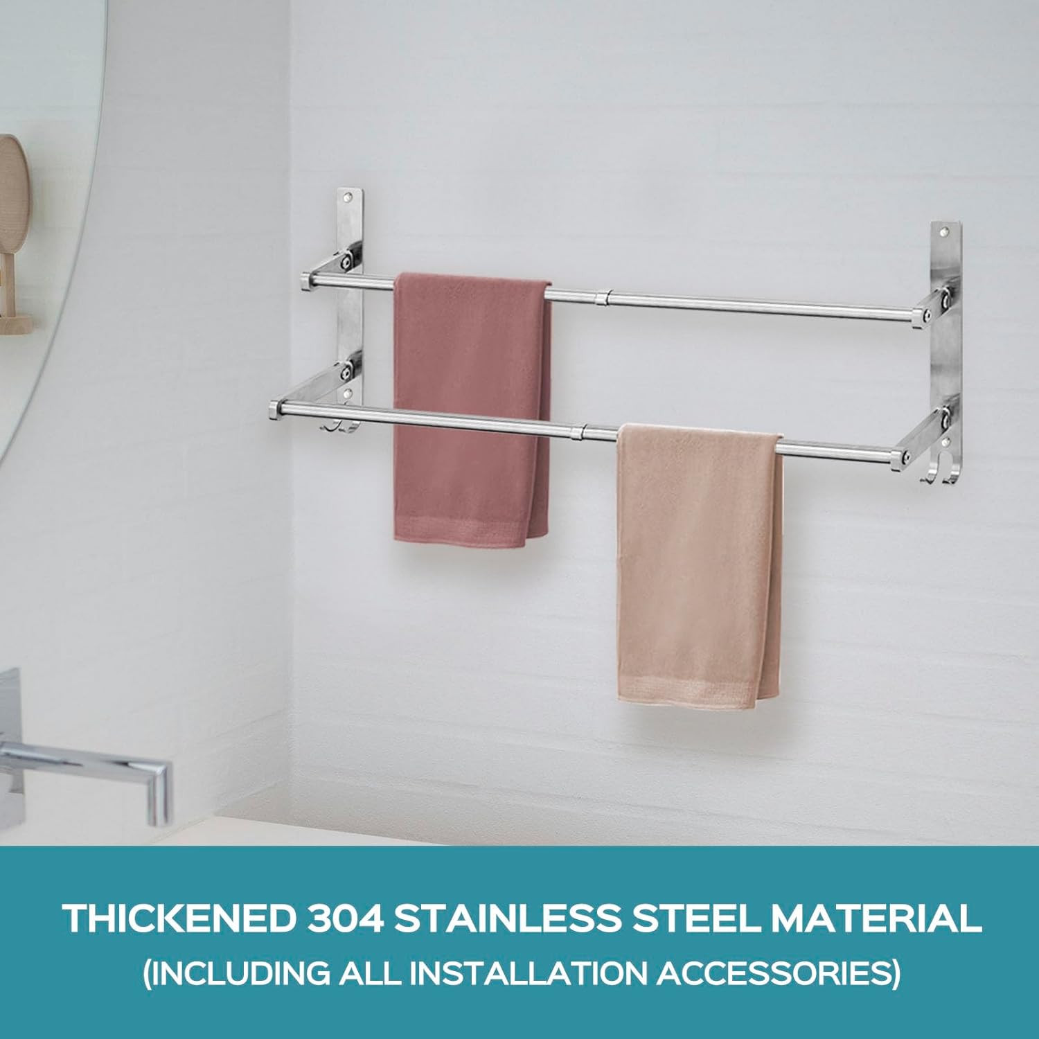 MGT Foldable Towel Bars 2-Pack with Hooks